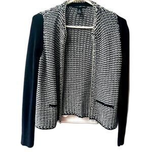 Chico's Black Label Sweater Jacket Cardigan Chain Detail Black/White EUC Sz L